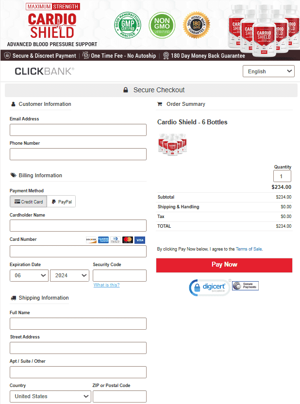 Cardio Shield Official Website Secure Order Page